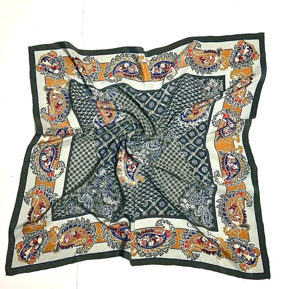 Christian Dior Silk Square Scarf Gray Paisley Hand Rolled Vintage 29x29”